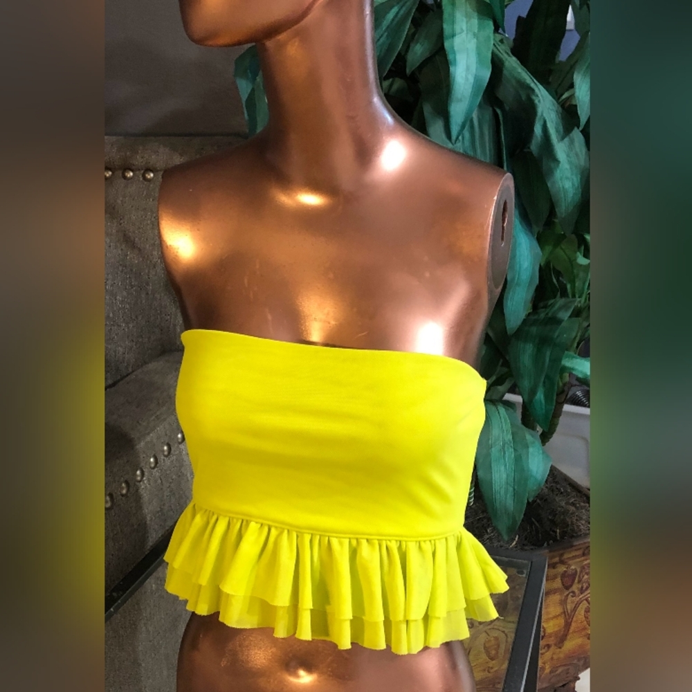 Bright Yellow Strapless Ruffle Top - Picture 5 of 7